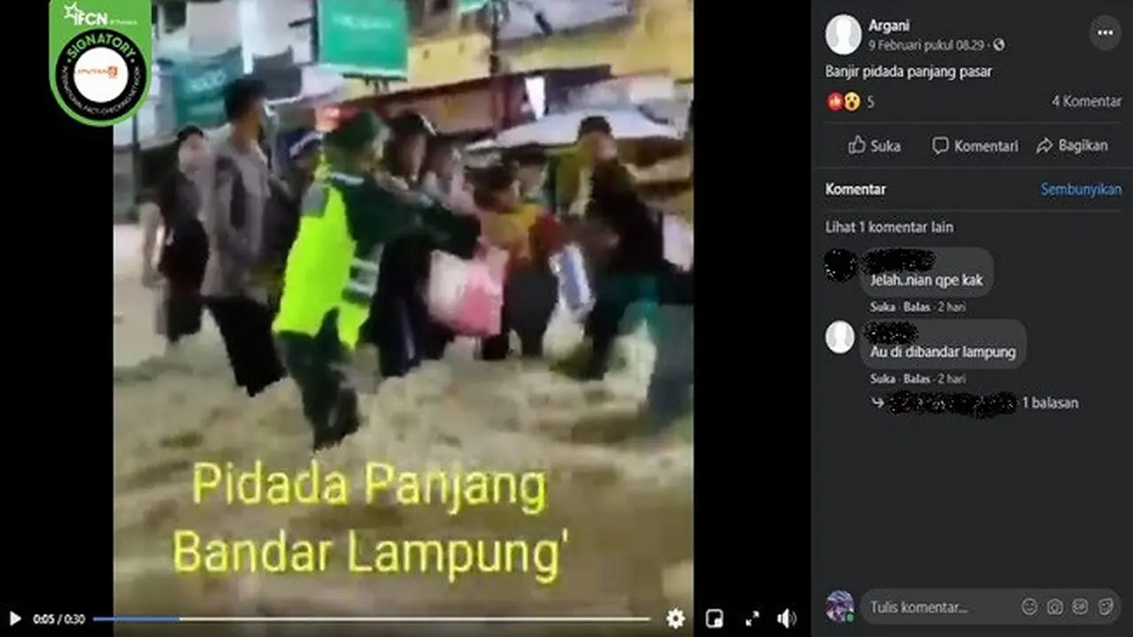 Gambar Tangkapan Layar Video yang Diklaim Banjir di Pidada, Bandar Lampung (sumber: Facebook)