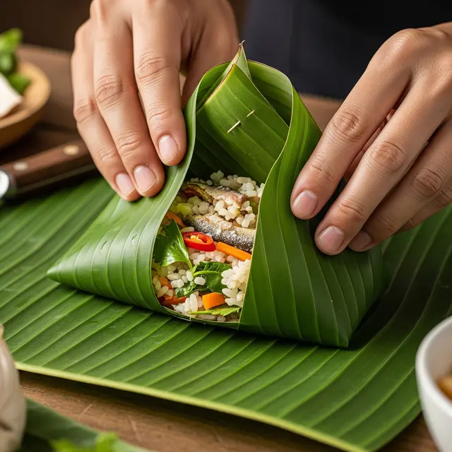 Mengolah Makanan dengan Daun Pisang (Gemini AI)