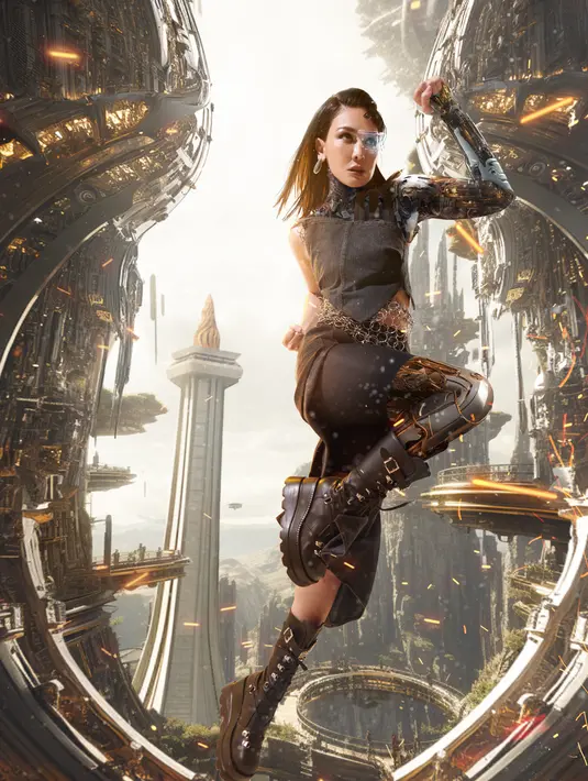 Di foto lain, Luna Maya nampak tengah beraksi dengan latar Monumen Nasional di Jakarta. [Foto: Yessica Riany/Disney Indonesia]
