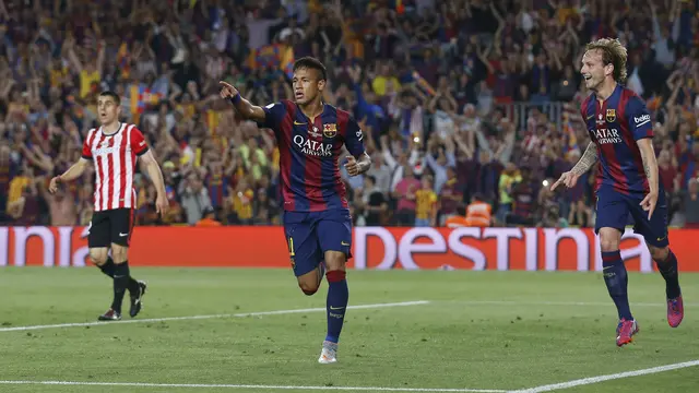Striker Barcelona rayakan gol ke gawang Bilbao (Reuters)