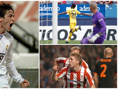 Wonderkid Barcelona, Ansu Fati, ternyata bukan pencetak gol termuda dalam sejarah La Liga Spanyol karena rekor masih dipegang oleh Fabrice Olinga. Berikut ini 10 pencetak gol termuda dalam sejarah La Liga Spanyol. (Kolase Foto dari La Liga)