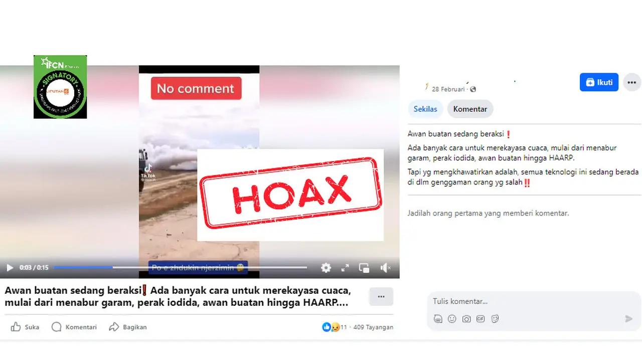 Tangkapan layar salah satu hoaks seputar cuaca fenomena alam buatan