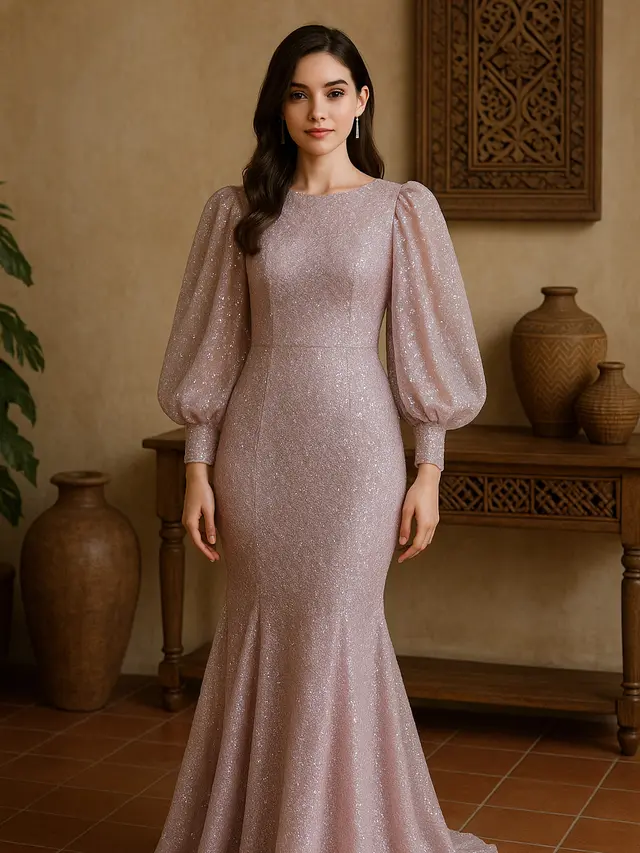 Trend Long Dress Brokat 2025 Warna Pastel dan Model Mermaid