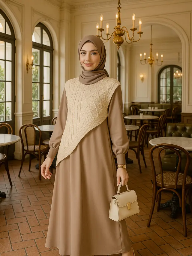 Model Gamis dengan Rompi Rajut