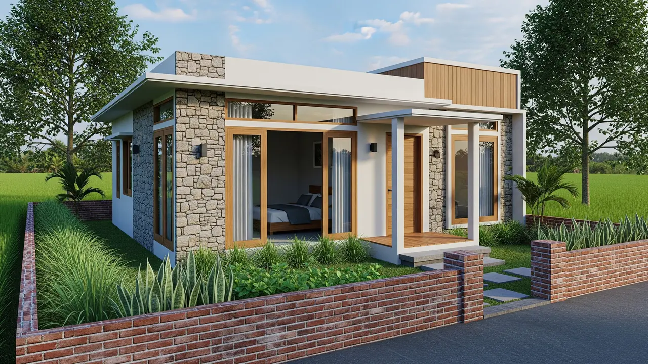 Model Rumah Kecil 2 Kamar Cantik Dekat Sawah Anti Ular