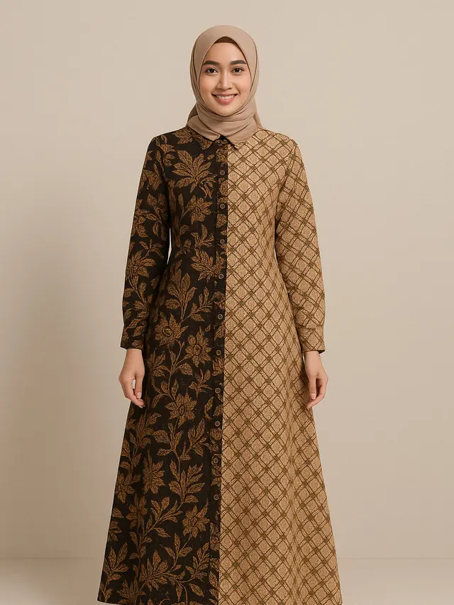 Model Gamis Batik Kombinasi Full Kancing Terpopuler 2025