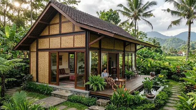 Desain Rumah Kampung dengan Dinding Anyaman Bambu yang Tetap Estetik