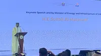 Menteri Energi dan Infrastruktur Uni Emirat Arab (UWA), Suhail Al Mazrouei dalam kegiatan UAE-Indonesia Economic Forum di Raffles Jakarta, Kamis (21/9/2023).&nbsp;(Tasha/Liputan6.com)