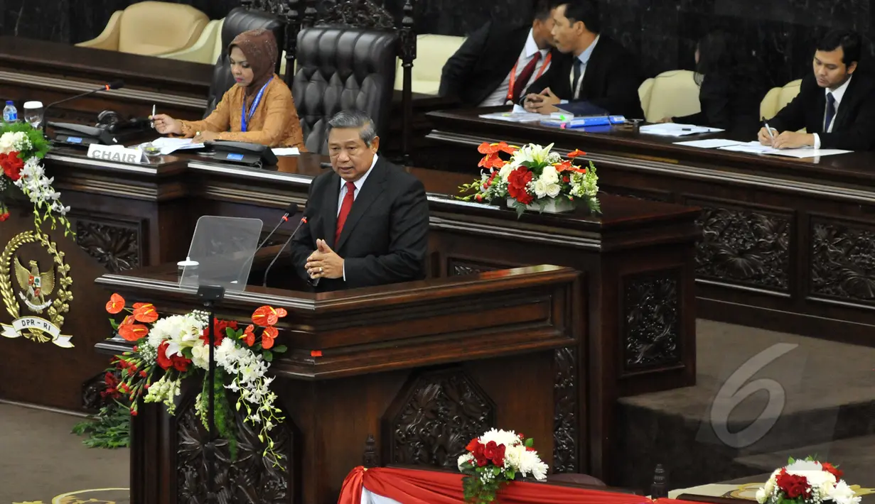 Dalam paparanya Susilo Bambang Yudhoyono menyampaikan beberapa hal diantaranya Asia Afrika bebas dari kemiskinan, pembangunan, kekuatan internasional dan kemerdekaan Palestina, Jakarta, Kamis (23/04/2015). (Liputan6.com/Andrian M Tunay)
