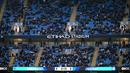 Pemandangan tribune kosong dalam laga lanjutan Liga Inggris 2024/2025 antara Manchester City melawan Leicester di Etihad Stadium, Manchester, Inggris, Rabu (02/04/2025) waktu setempat. (AFP/Oli Scarff)