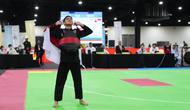 Pesilat putra Indonesia, Muhammad Zaki Zikrillah Prasong, meraih medali emas SEA Games 2025 di nomor tanding putra keas C, Rabu (17/12/2025). (Dok. Kemenpora)