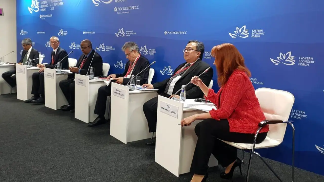 Menteri Bambang Brodjonegoro dalam acara Human Capital for New Eurasia di Vladivostok.