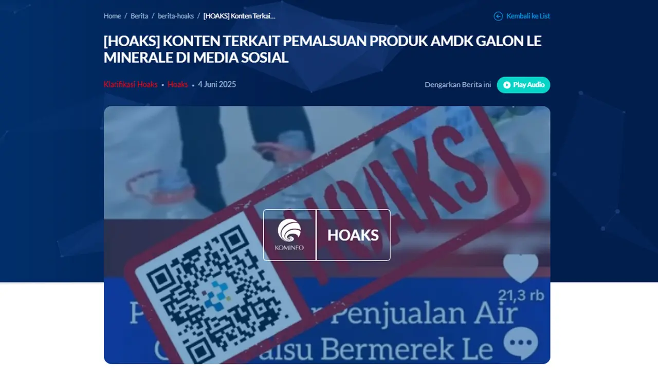 Isu Galon Palsu Le Minerale Dinyatakan Hoaks oleh Komdigi, Pakar: Ada Motif Persaingan Bisnis