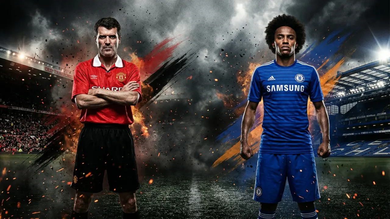 Ilustrasi Roy Keane dan Willian