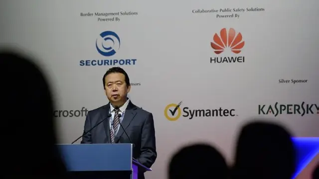 Presiden Interpol Meng Hongwei saat membuka Interpol World Congress di Singapura pada Juli 2017 (AFP / ROSLAN RAHMAN)