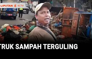 Gara-gara truk sampah terguling, arus lalu lintas di sejumlah jalan protokol di Bekasi, Jawa Barat, terkena imbasnya. Sopir diduga mengantuk sehingga tidak bisa mengendalikan laju truk.