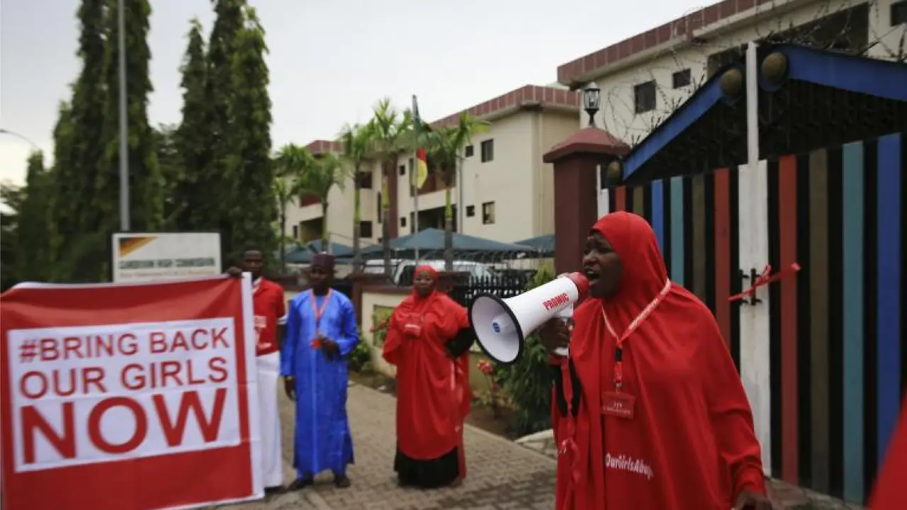 Demo pembebsan bocah yang diculik Boko Haram. (Reuters)