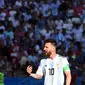 Reaksi Kapten Timnas Argentina, Lionel Messi pada laga 16 Besar Piala Dunia 2018, di Kazan Arena, Sabtu (30/6/2018) malam WIB. (AFP/Franck Fife)