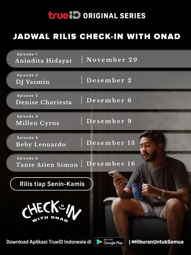 Onadio Leonardo alias Onad menjadi host di program talkshow Check In With Onad. Talkshow ini bisa dinikmati di aplikasi streaming TrueID