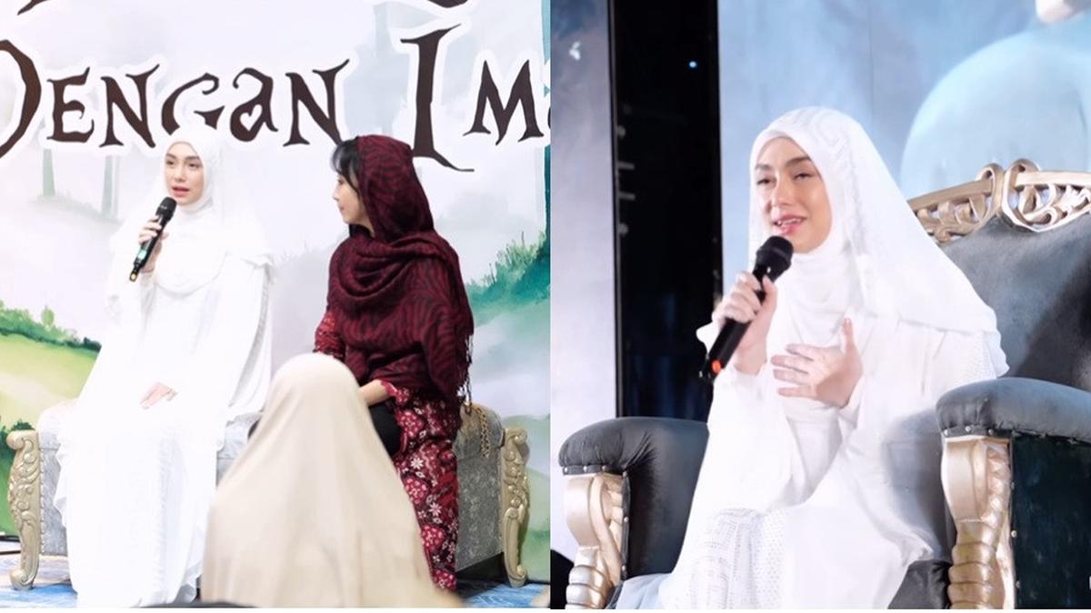 8 Potret Celine Evangelista Pakai Gamis Putih saat Jadi Bintang Tamu di Kajian Bali Muslim Festival, Angggun dan Memukau