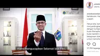Gubernur DKI Jakarta menyampaikan ucapan Selamat Idul Fitri menggunakan bahasa isyarat. (Foto: Instagram/@aniesbaswedan)
