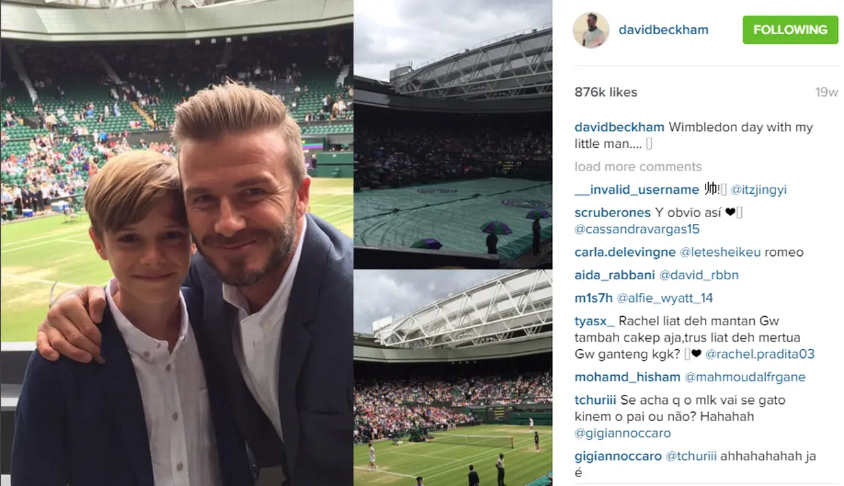 David Beckham saa menonton tenis Wimbledon bersama Romeo (Foto/Instagram)