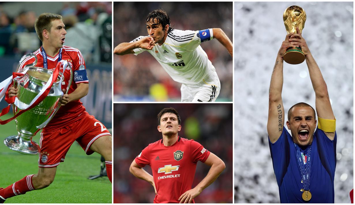 Berikut ini para pesepak bola top dunia yang pernah menjadi anak gawang. Diantaranya ada Fabio Cannavaro, Harry Maguire dan Pep Guardiola. (Foto Kolase AFP)