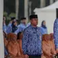 Gubernur DKI Jakarta Anies Baswedan saat mengikuti upacara peringatan Hari Lahir Pancasila di Monas, Jakarta, Sabtu (1/6/2019). Selain Aparatur Sipil Negara (ASN), upacara ini juga diikuti oleh perwakilan organisasi masyarakat. (Liputan6.com/Faizal Fanani)