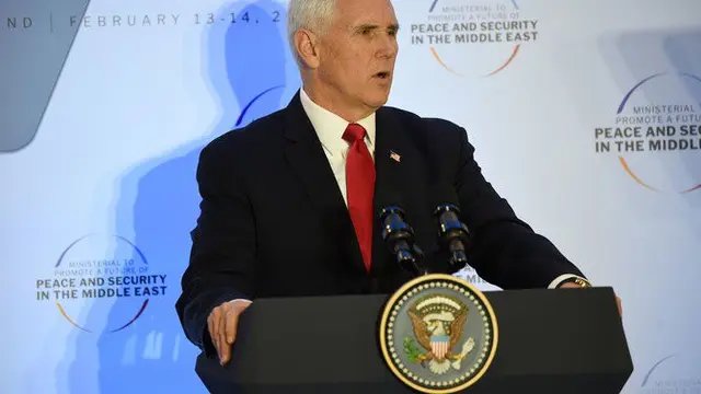 Wakil Presiden Amerika Serikat, Mike Pence dalam Konferensi Warsawa 2019 (AFP Photo)
