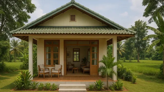 Gambar Rumah Sederhana Ukuran 6x9 Meter di Desa dengan Ruang Tamu di Teras