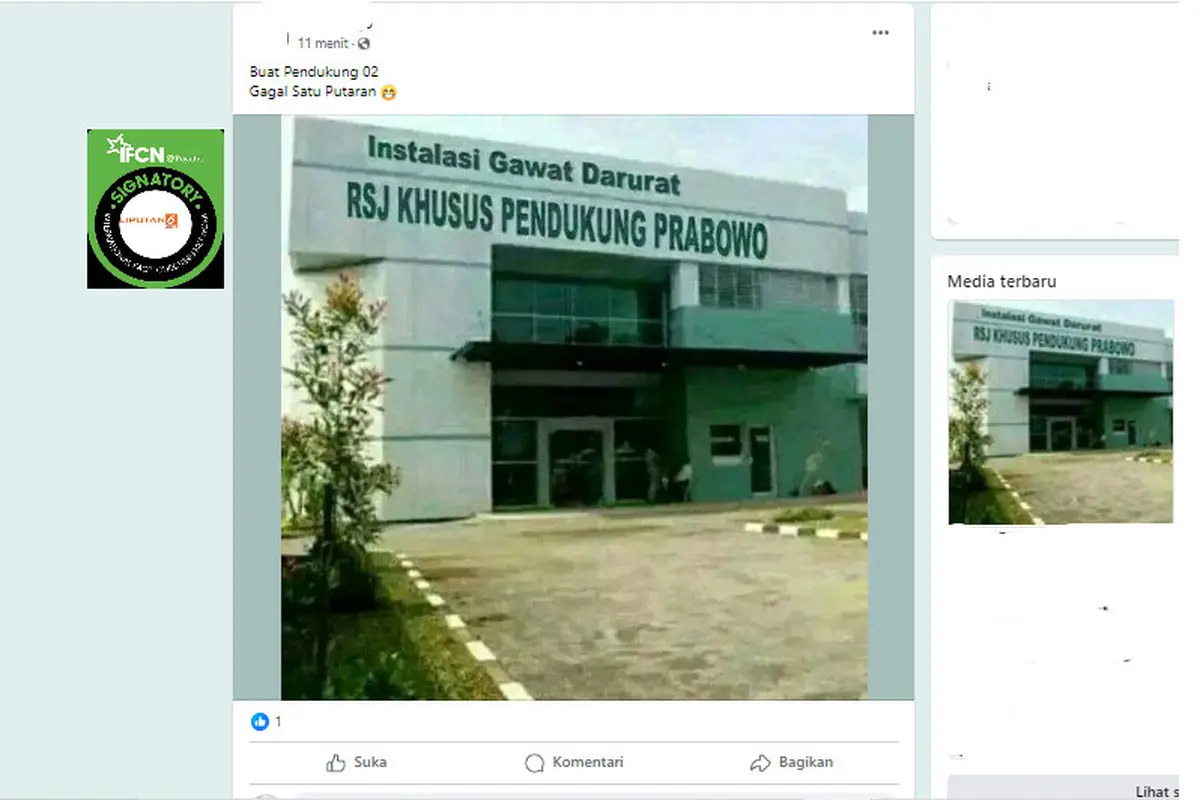 Tangkapan layar klaim foto RSJ khusus pendukung Prabowo