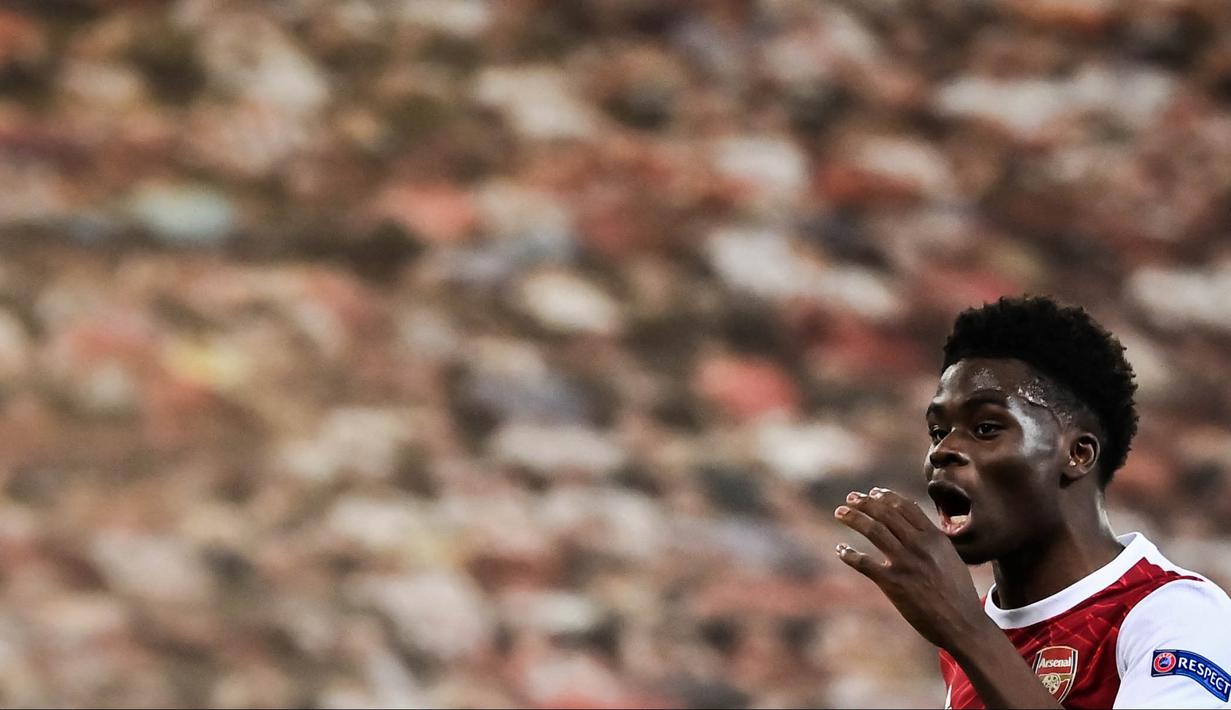 Bukayo Saka juga diketahui memiliki banderol yang tinggi bagi pemain seusianya, yaitu 65 juta euro atau sekitar Rp1,09 triliun. (Foto: AFP/Aris Messinis)