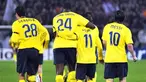 Barcelona's Bojan Krkic is congratulated by teammates after scoring the fifth goal against Basel during their Group C Champions League match at St. Jakob-Park in Basel on October 22, 2008. AFP PHOTO/FREDERICK FLORIN 