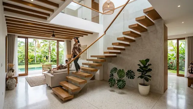 Desain Tangga dengan Anak Tangga Mengambang untuk Interior Rumah Modern