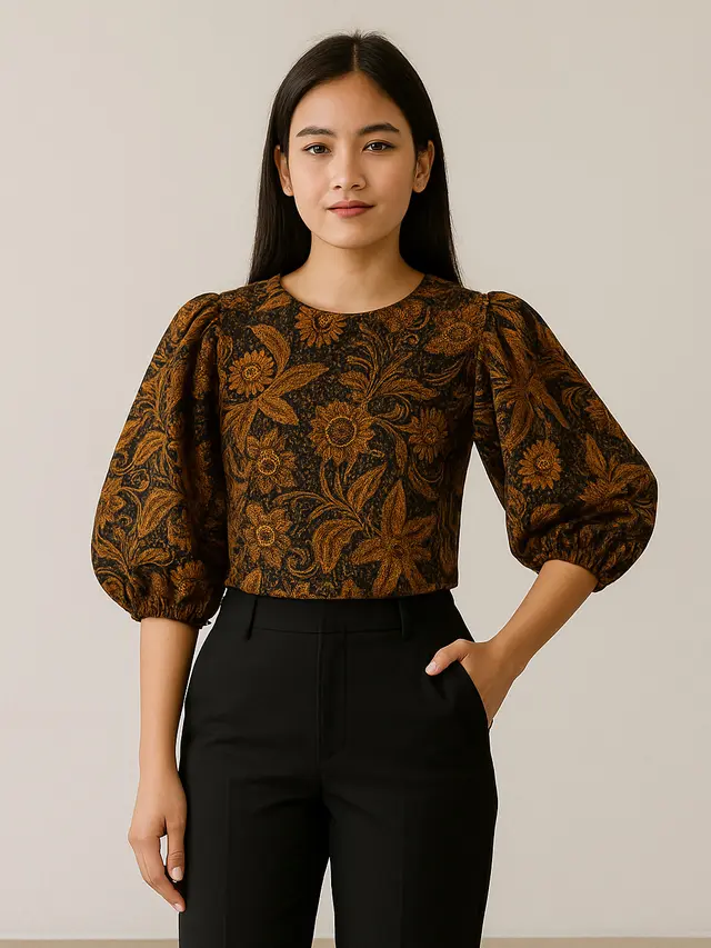 Blouse Batik Crop dengan Lengan Balon