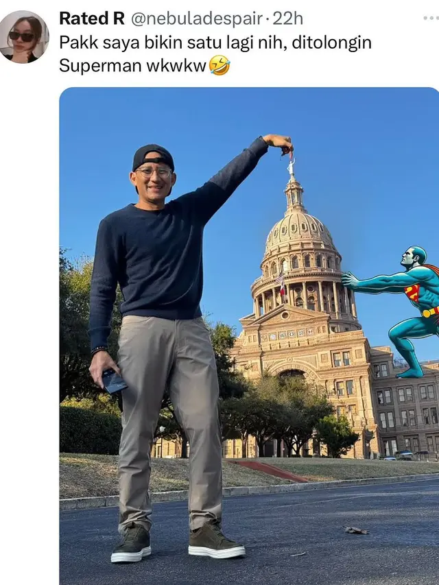 6 Potret Sandiaga Uno Minta Fotonya di Texas Capitol Diedit Netizen, Hasilnya Kocak