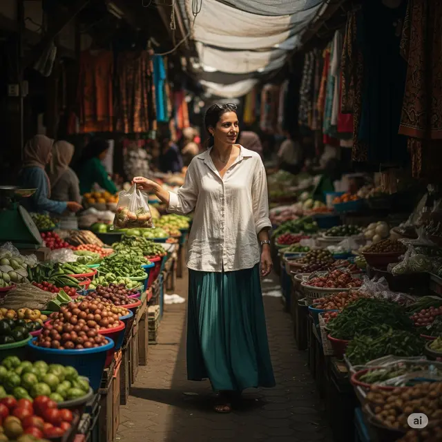 Inspirasi Outfit Ibu-Ibu ke Pasar yang Tidak Pasaran. Foto: Gemini