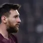 Ekspresi wajah penyerang Barcelona, Lionel Messi saat laga kontra Juventus, pada pertandingan lanjutan Liga Champions 2017-2018, di Allianz Stadium (22/11/2017). Messi sepakat memerpanjang kontrak bersama Barcelona sampai akhir musim 2020-2021.  (AFP/Fede