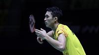 Jonatan Christie takluk dari Anthony Ginting pada babak kedua Fuzhou China Terbuka 2018, Kamis (8/11/2018). (Bola.com)