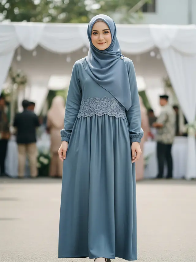 Dress Panjang Katun Kombinasi Lace Muslim (Gemini)
