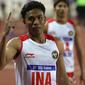 Lalu Muhammad Zohri gagal menyumbangkan medali bagi Indonesia di nomor 4x100 m estafet putra SEA Games 2021. Namun, pelari berusia 21 tahun itu menargetkan medali emas di nomor 100 meter putra. (Bola.com/Ikhwan Yanuar)