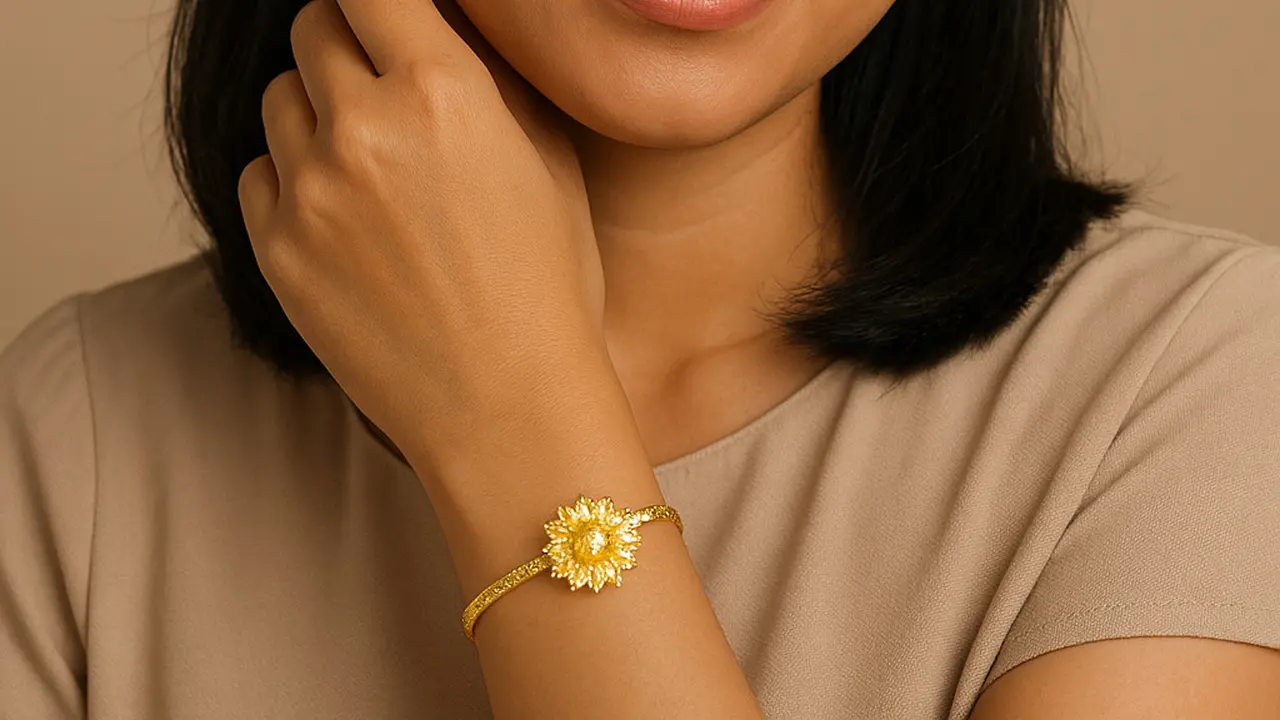 Model Gelang Emas Elegan 2 Gram Motif Bunga Matahari Trendi (Image by ChatGPT)