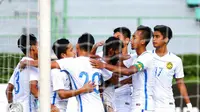 Timnas Malaysia U-22 menang 2-0 atas Timnas Mongolia U-22 pada laga terakhir penyisihan Grup H kualifikasi Piala AFC U-23, Minggu (23/7/2017), di Supachalasai National Stadium, Bangkok. (Bola.com/Dok. FAM)