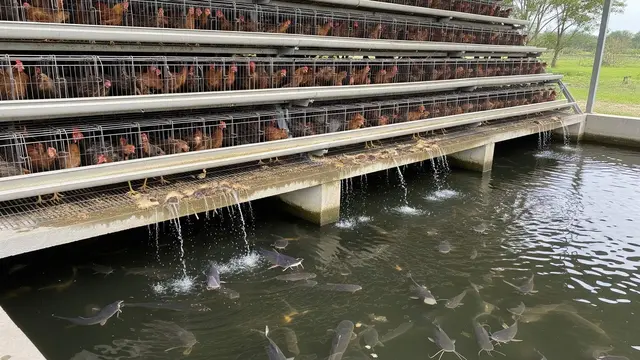 model kandang ayam dan kolam ikan sistem mina