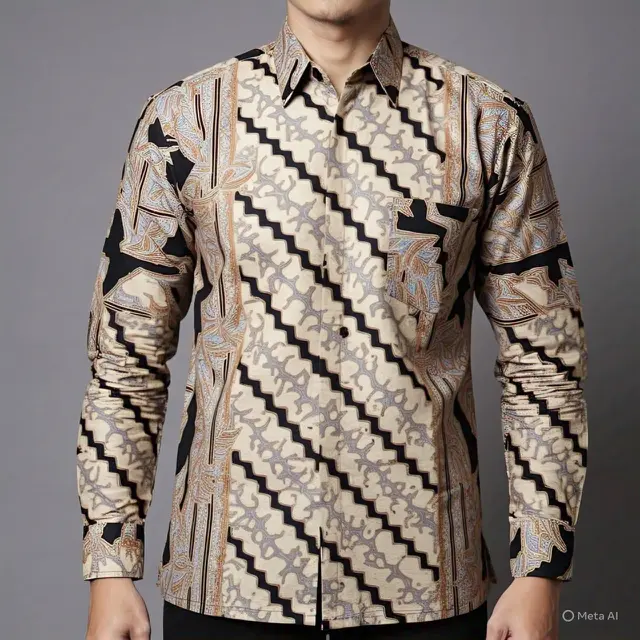 Batik Slim Fit Motif Geometris Monokrom