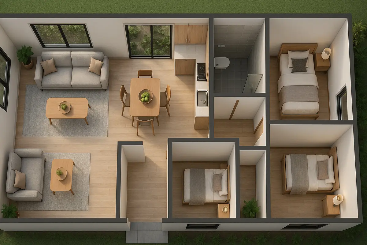 7 Desain Rumah 6x12 1 Lantai 3 Kamar Tidur, Nyaman untuk Keluarga Kecil