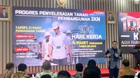 Menteri ATR/Kepala BPN, Agus Harimurti Yudhoyono (AHY) menyampaikan capaiannya dalam 100 hari kerja di pemerintahan Jokowi-Ma'ruf Amin. (Liputan6.com/Delvira Hutabarat)