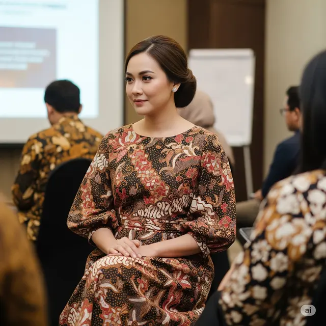 Dress Batik Midi Lengan Balon ¾