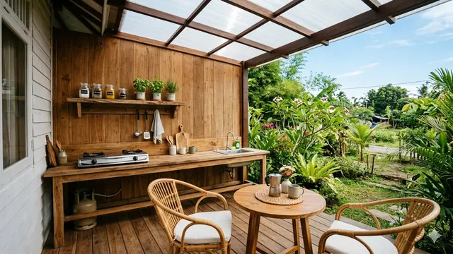 Model Dapur Outdoor yang Cocok untuk Rumah Kecil di Desa. AI