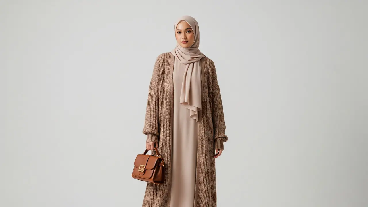 Model Abaya Kombinasi Rajut Simpel